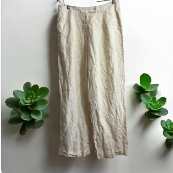 Giorgio Armani Cream Classico Trousers Cuffed Pleated Sz 46 US Sz 10-12 Women - Picture 11 of 12